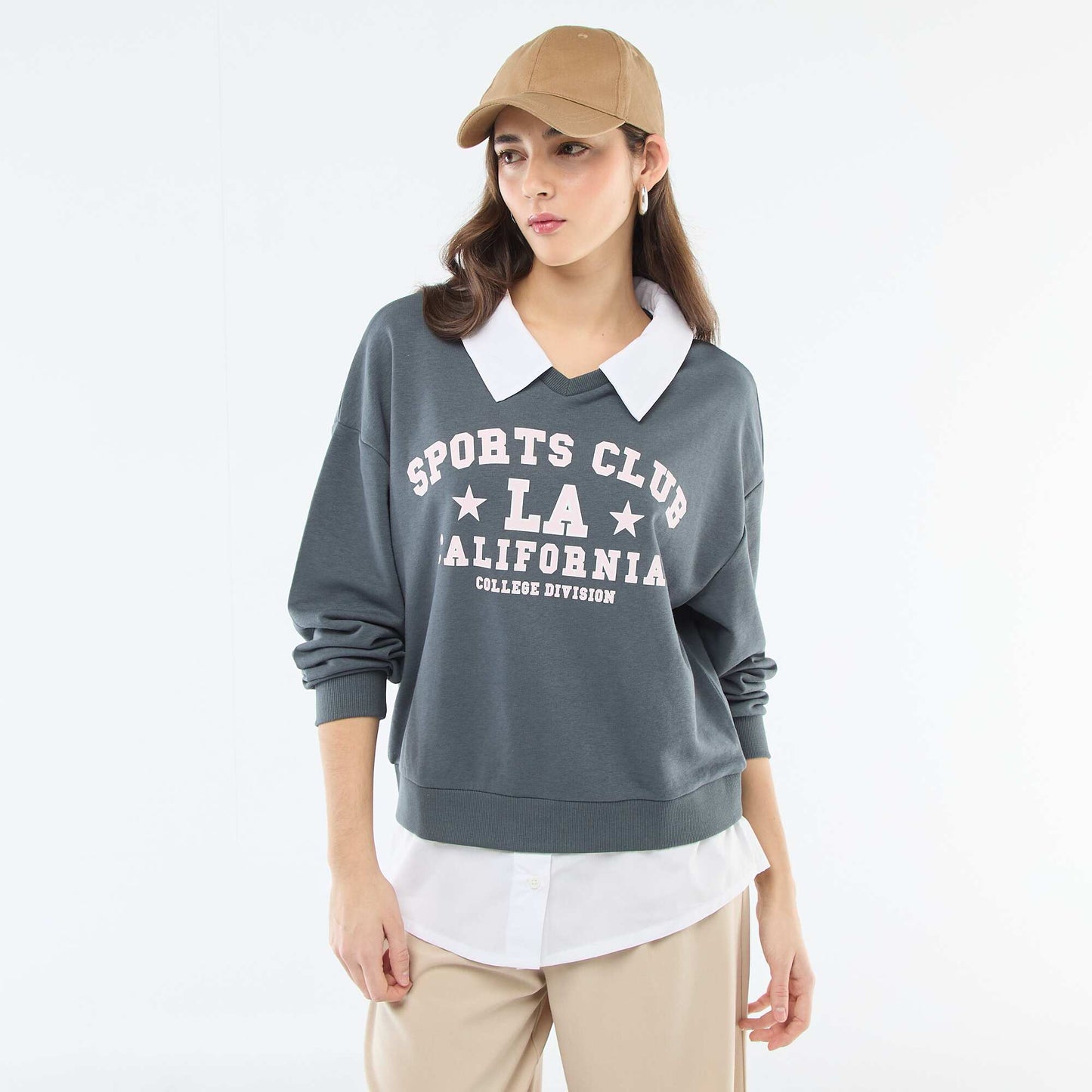 Sweat à col rond esprit 'campus' GRIS