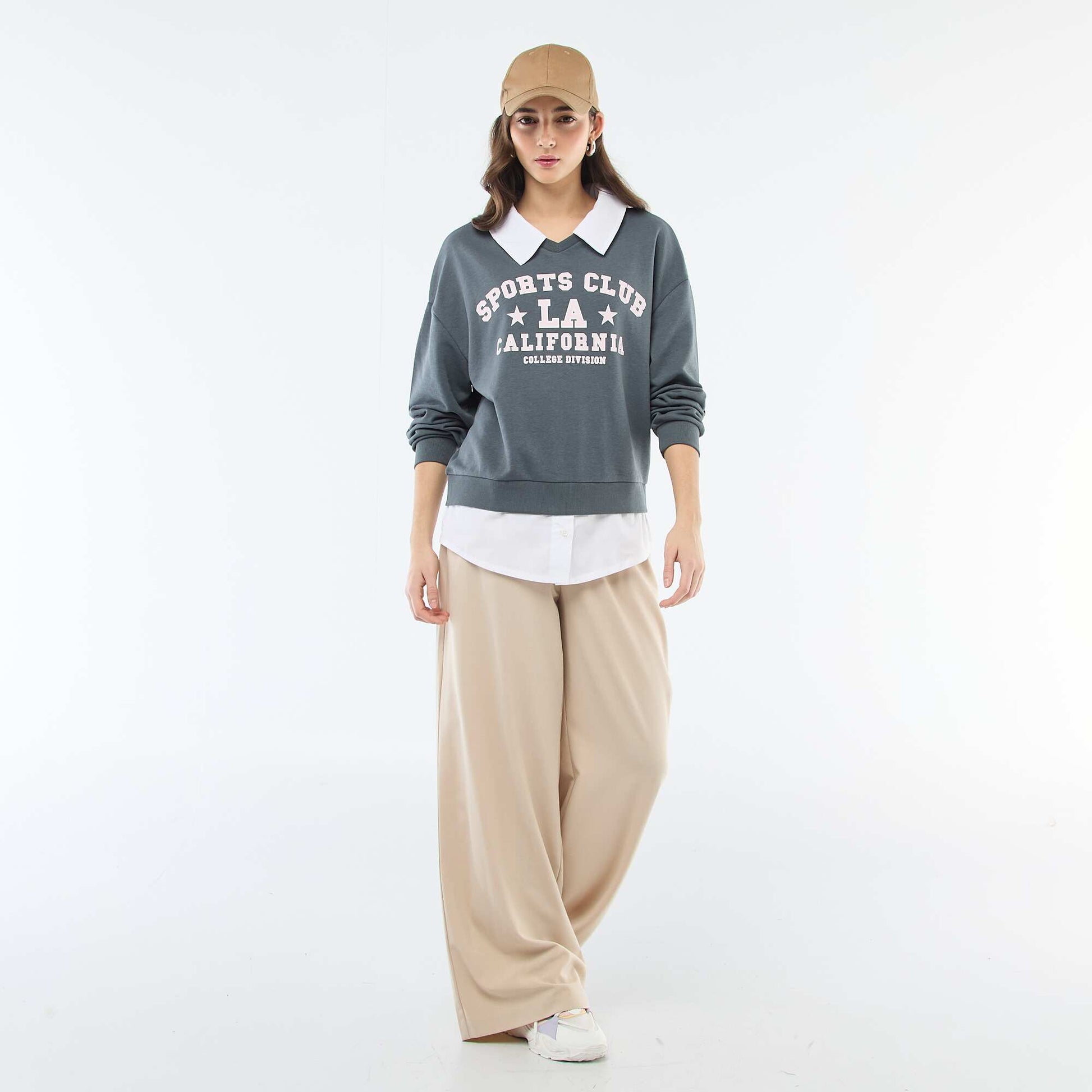 Sweat à col rond esprit 'campus' GRIS
