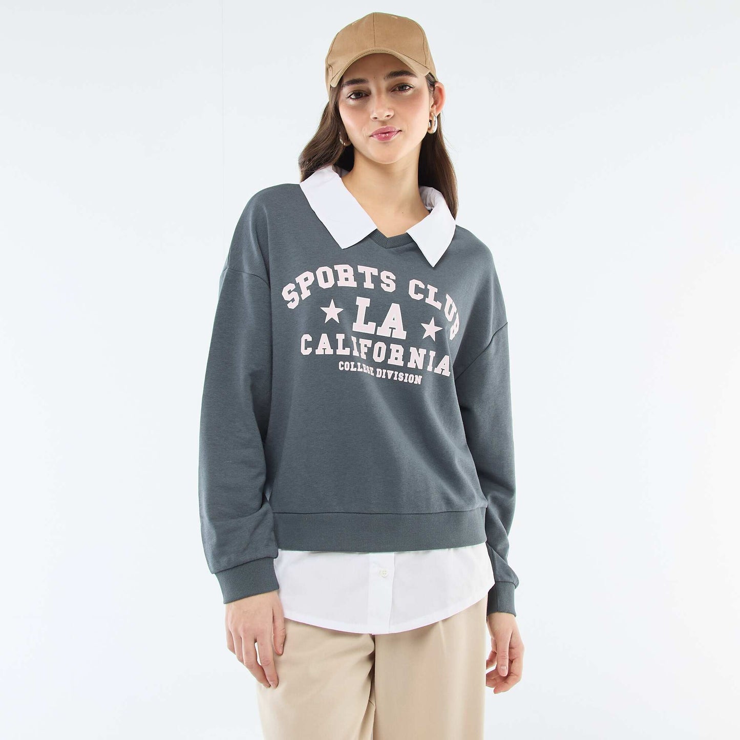 Sweat à col rond esprit 'campus' GRIS