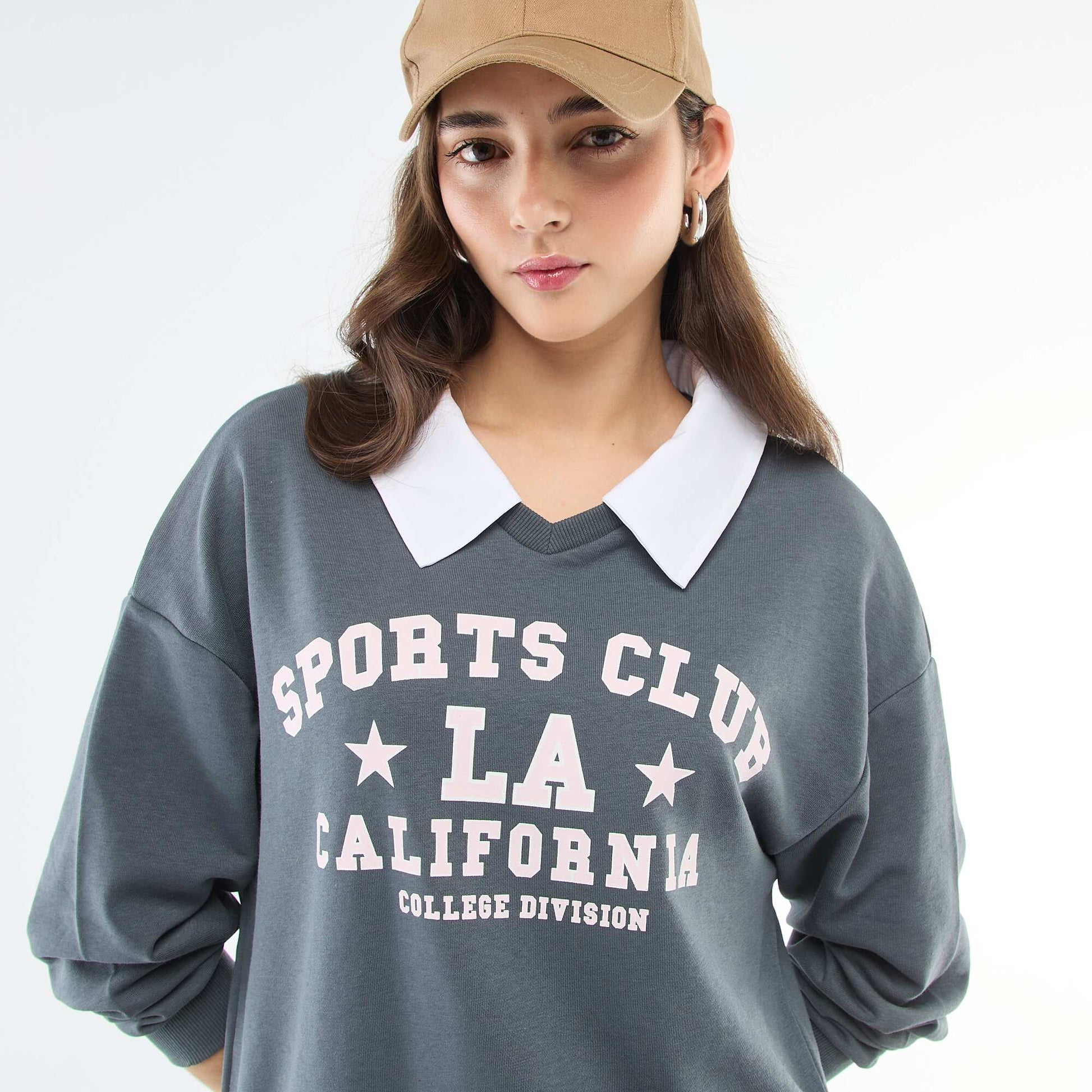 Sweat à col rond esprit 'campus' GRIS
