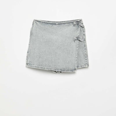 Jupe short courte en jean avec nœuds GRIS