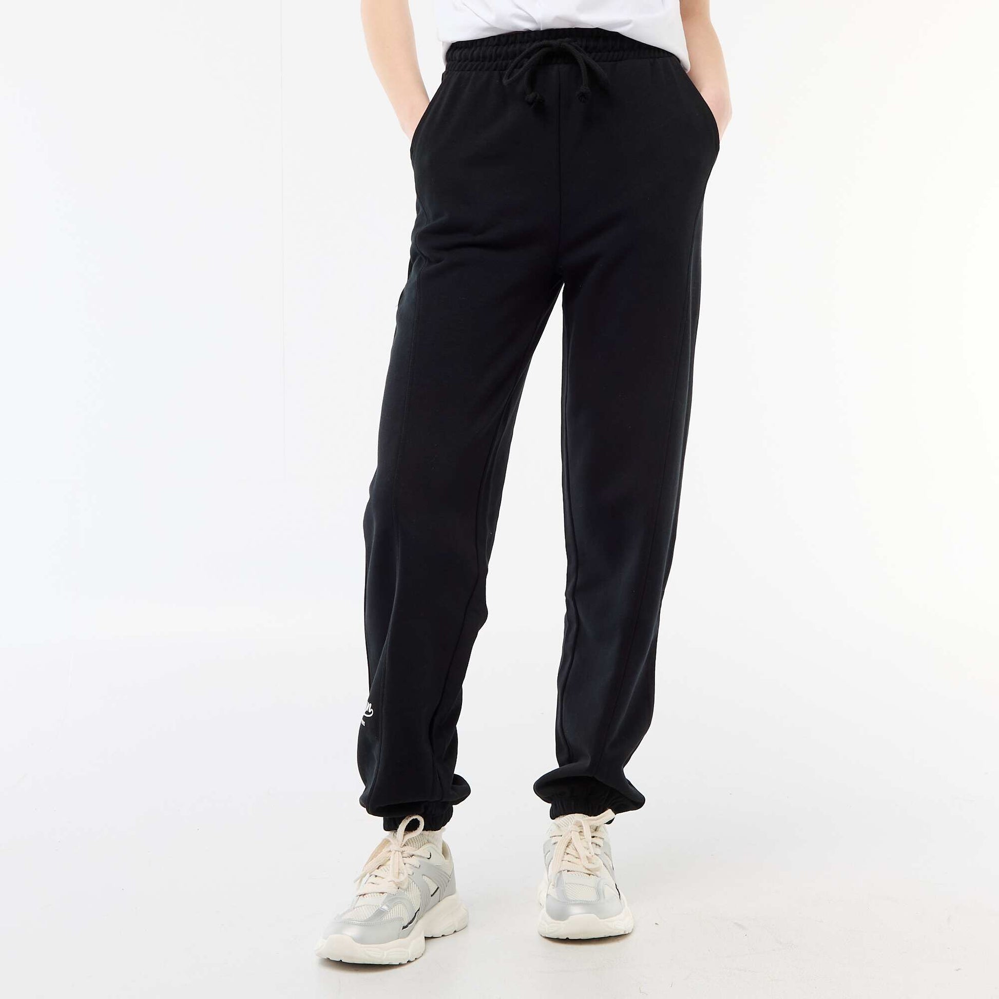 Jogging forme barrel en coton uni NOIR