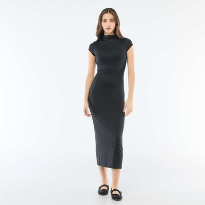 Robe longue effet peau de pêche NOIR