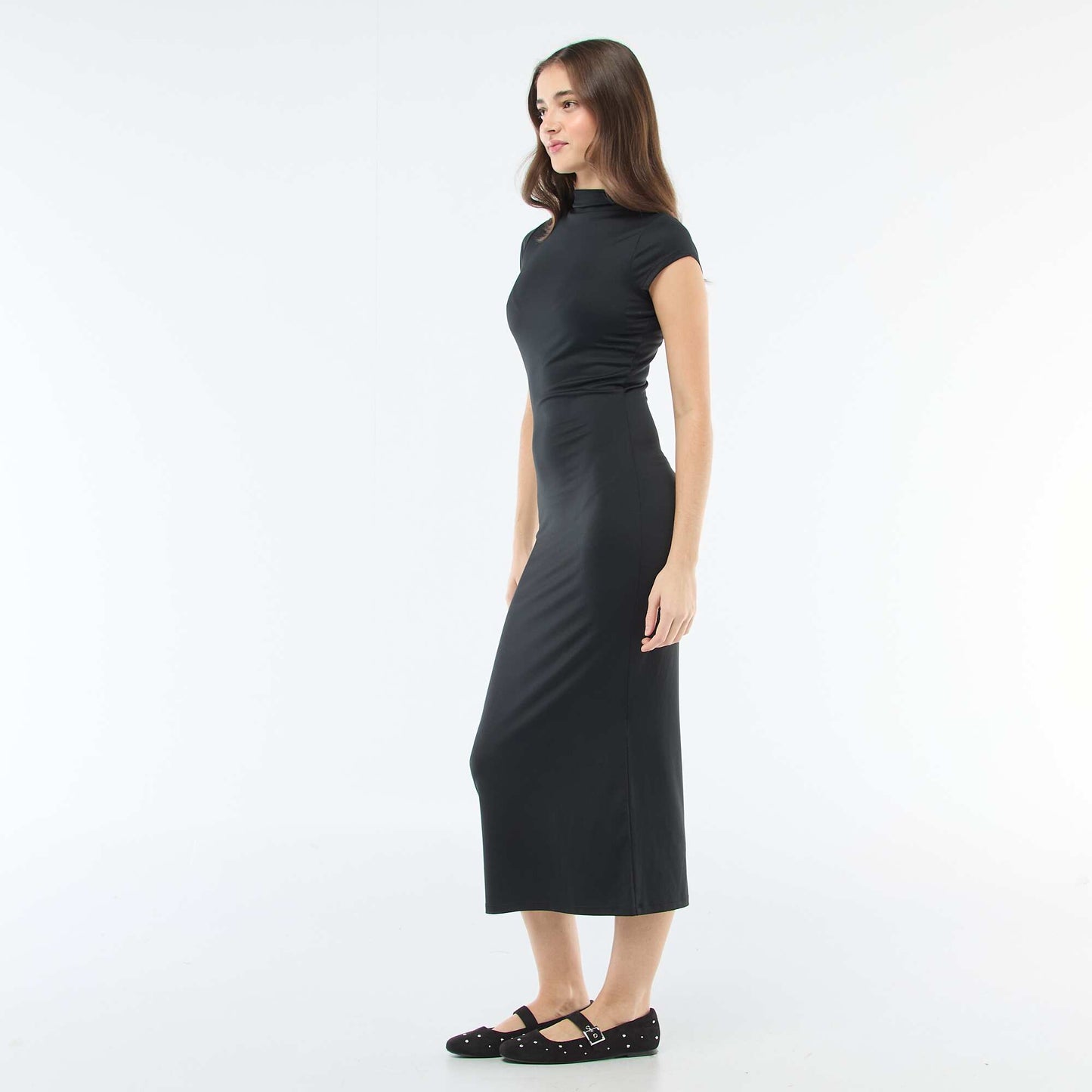 Robe longue effet peau de pêche NOIR