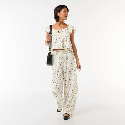 Pantalon imprimé en maille crinkle BLANC