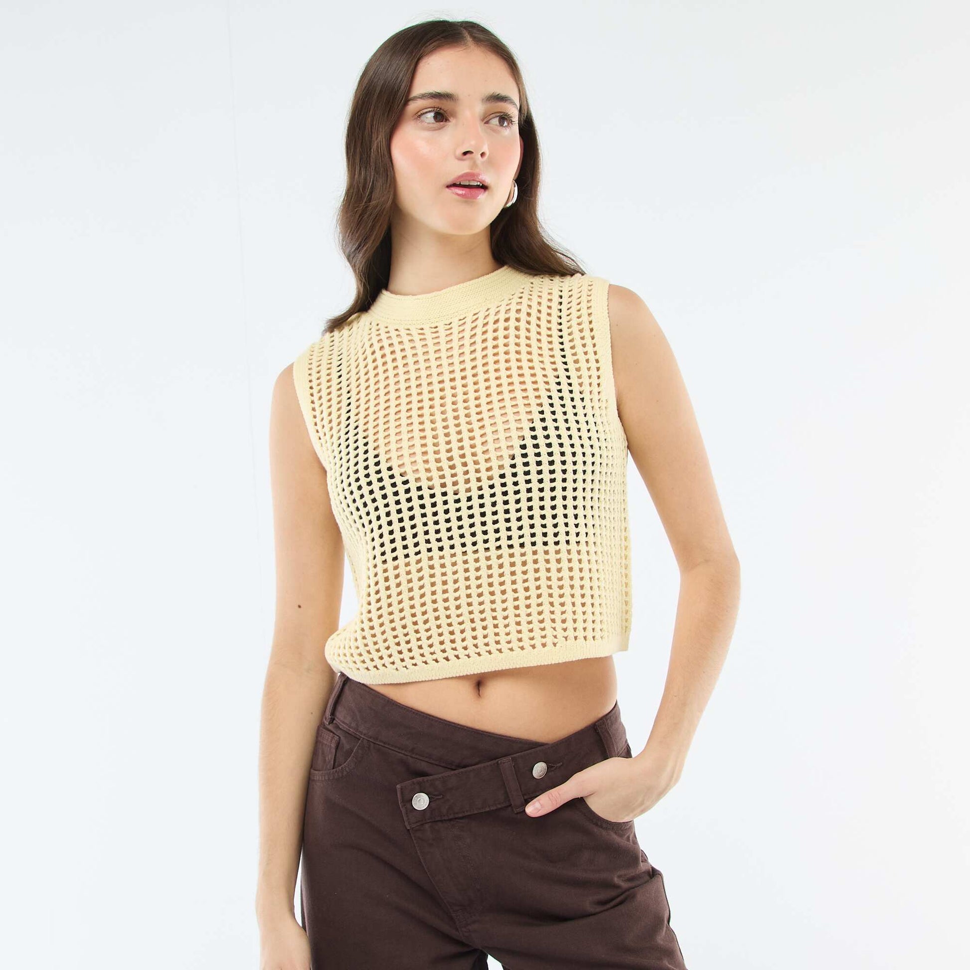 Top sans manches en crochet JAUNE