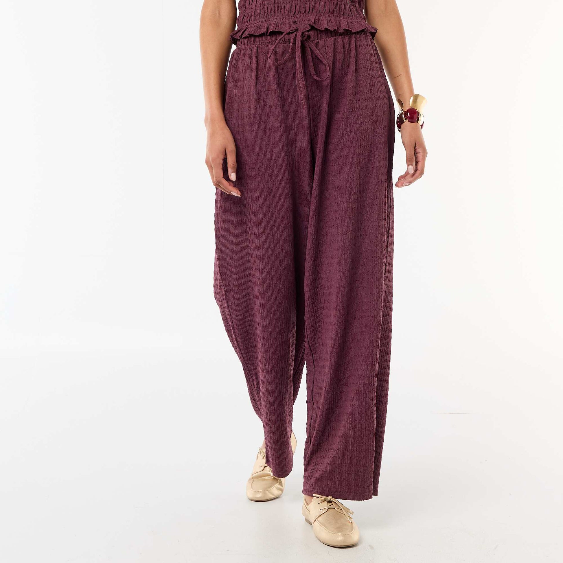 Pantalon large ne maille smockée VIOLET
