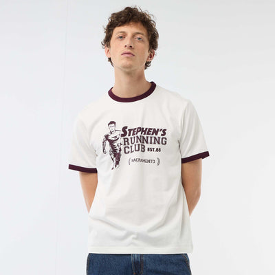 Tee-shirt imprimé avec biais contractant BLANC