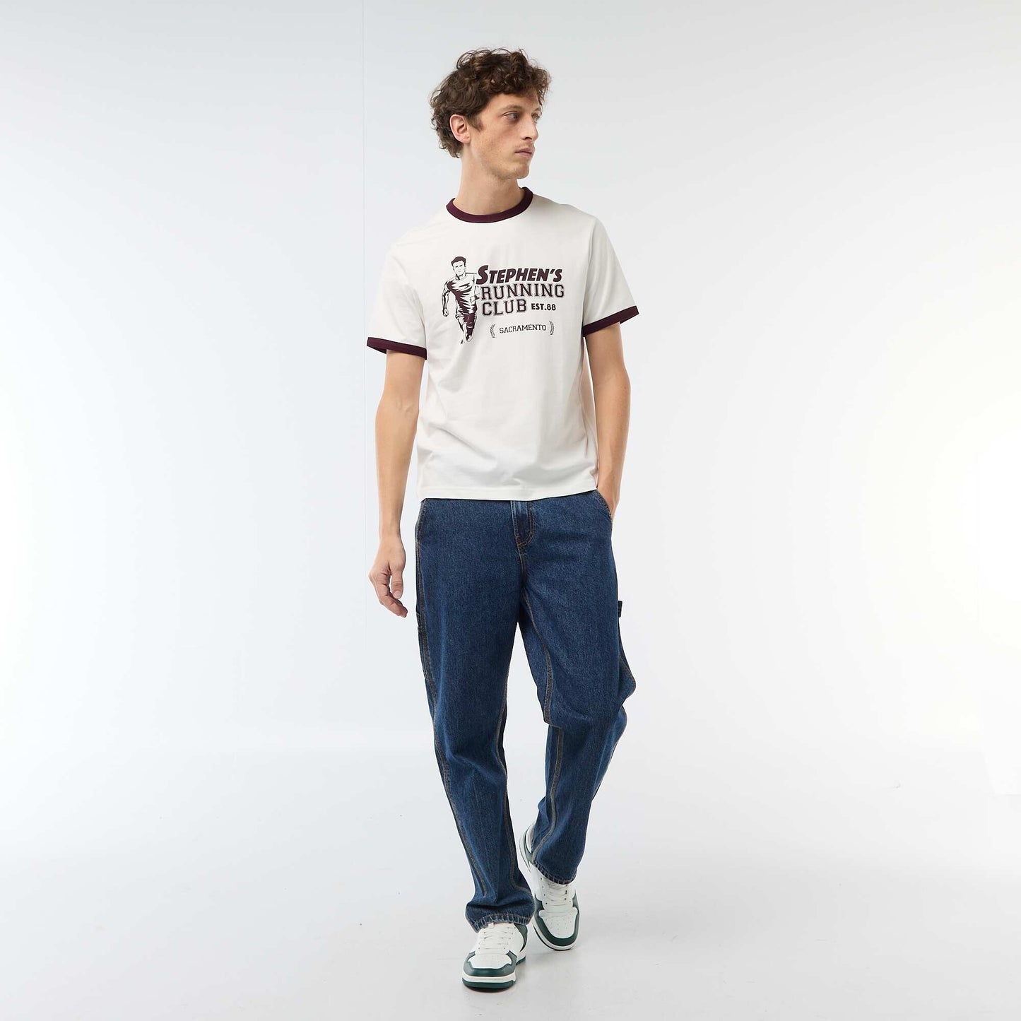 Tee-shirt imprimé avec biais contractant BLANC