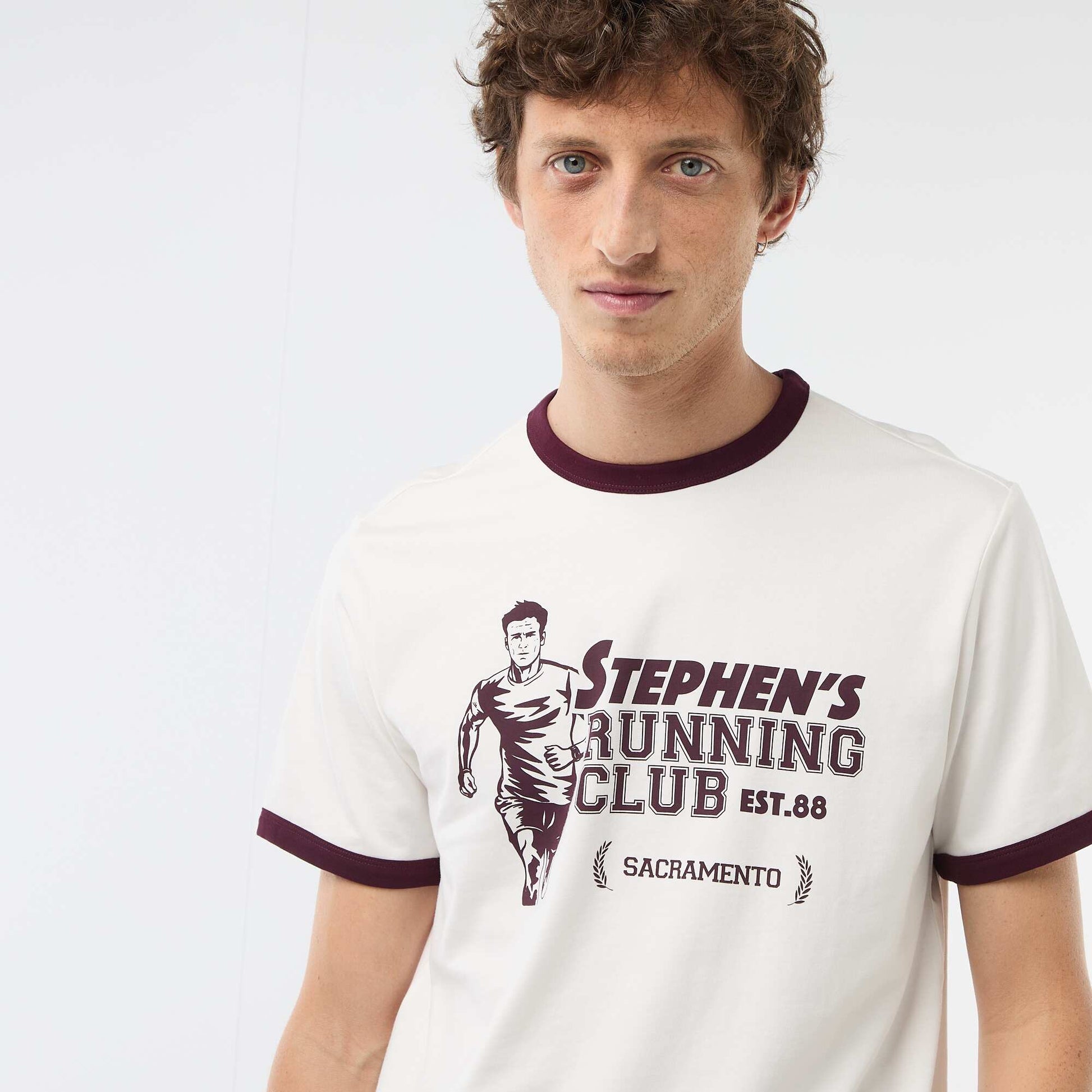 Tee-shirt imprimé avec biais contractant BLANC