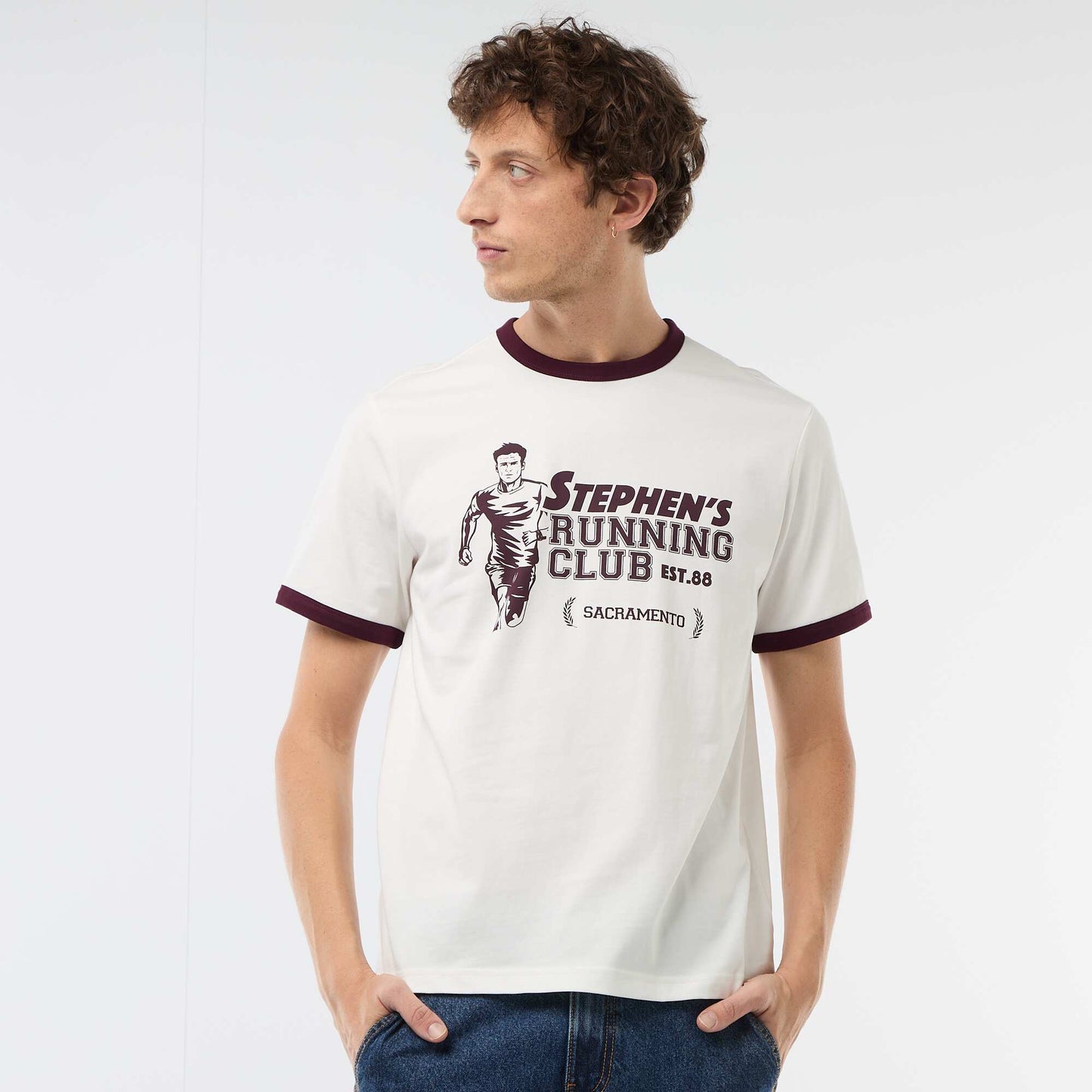 Tee-shirt imprimé avec biais contractant BLANC