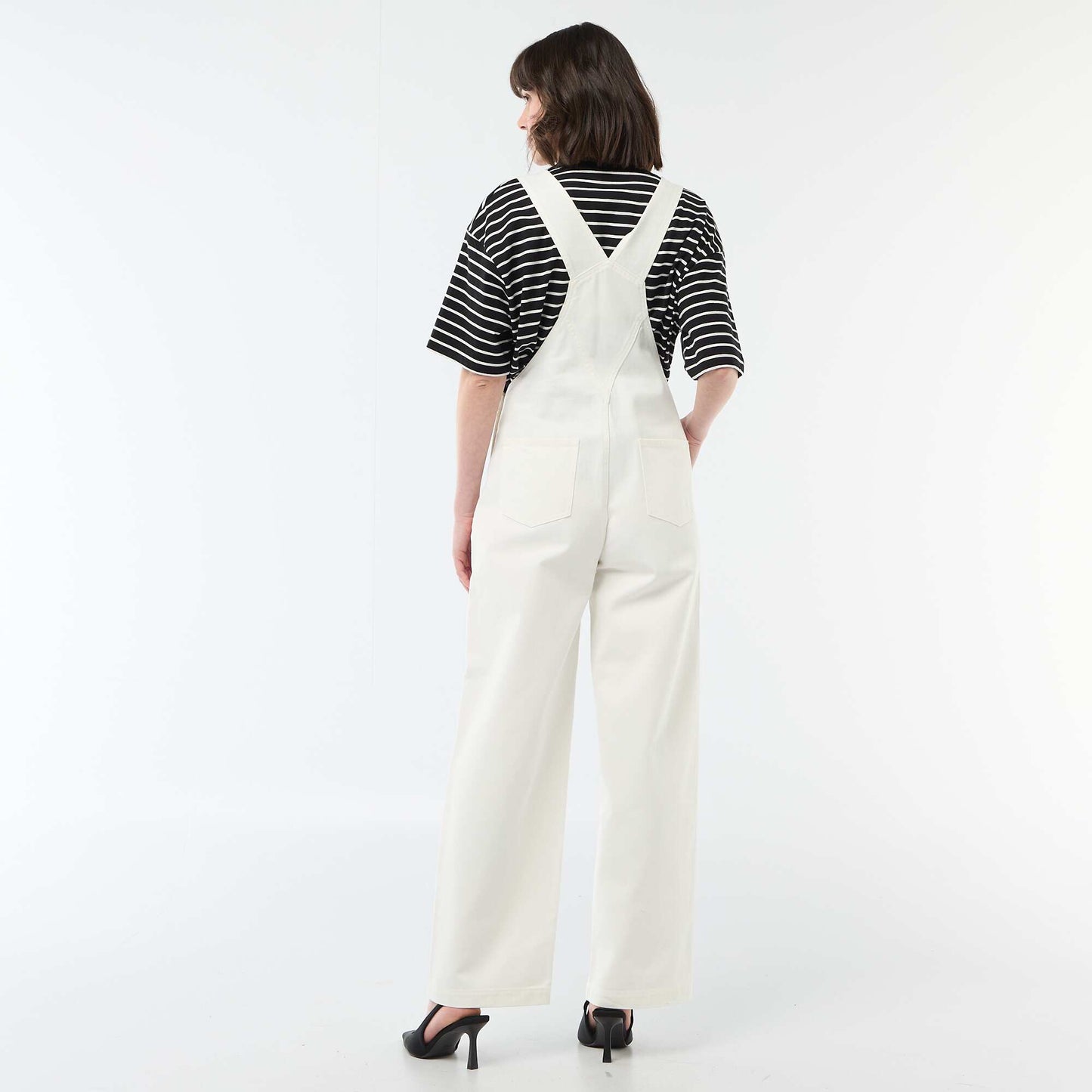Salopette en denim avec poche devant BLANC