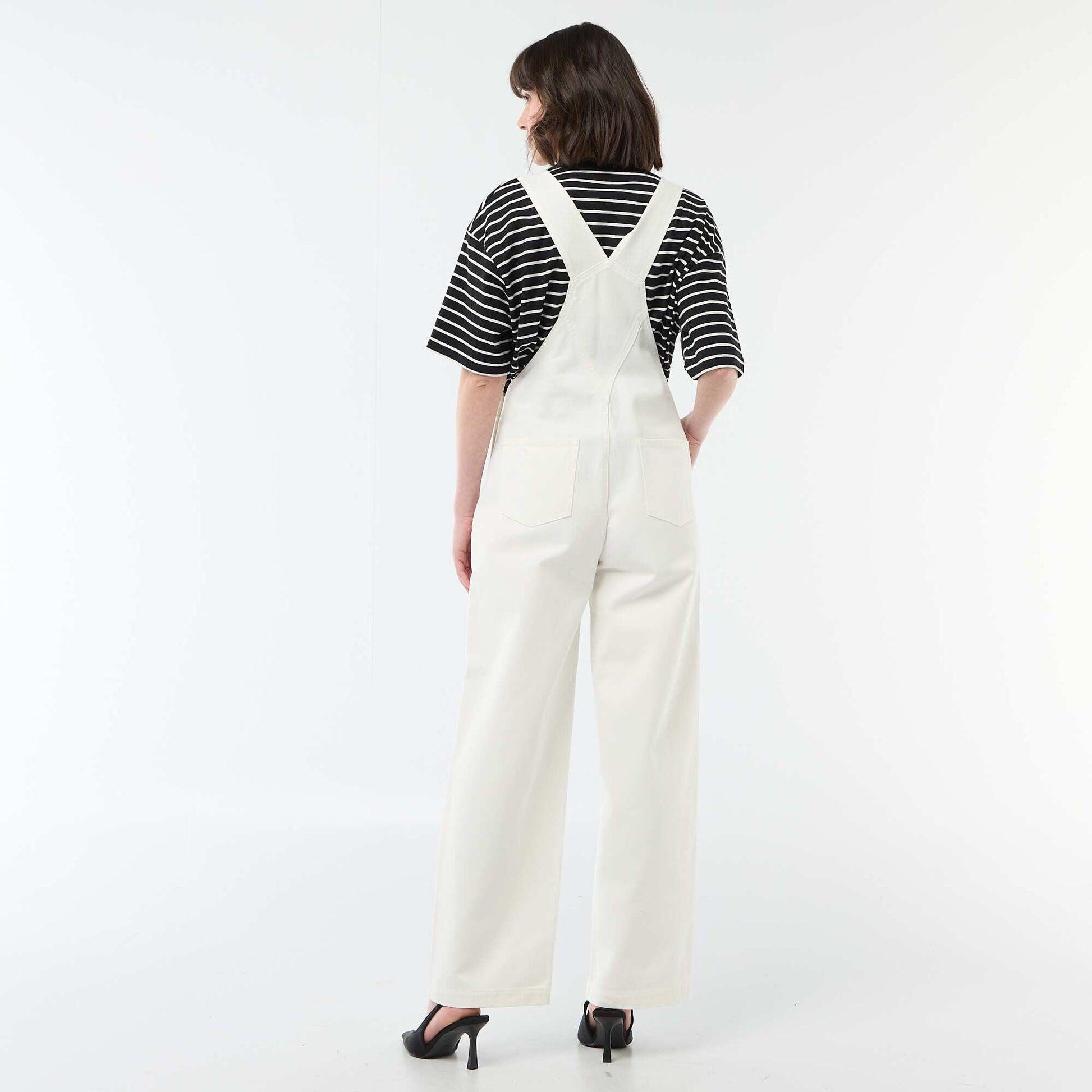 Salopette en denim avec poche devant BLANC