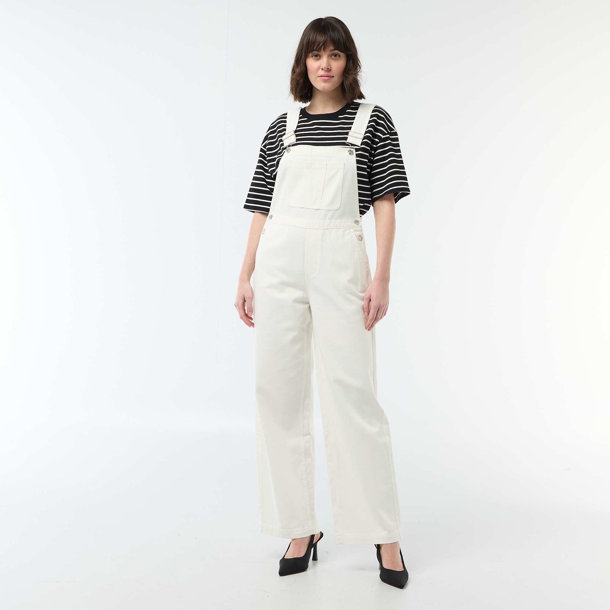 Salopette en denim avec poche devant BLANC