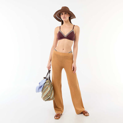 Pantalon de plage en maille crochet MARRON