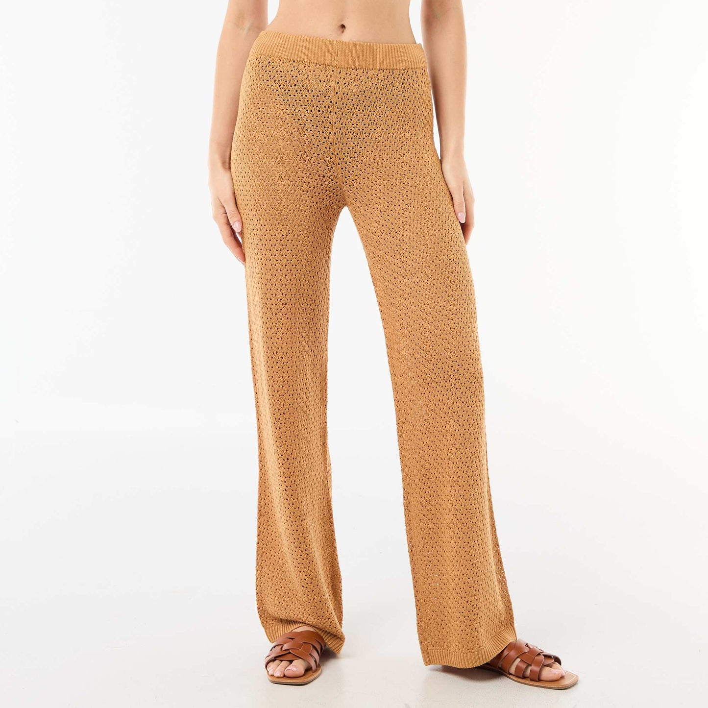 Pantalon de plage en maille crochet MARRON