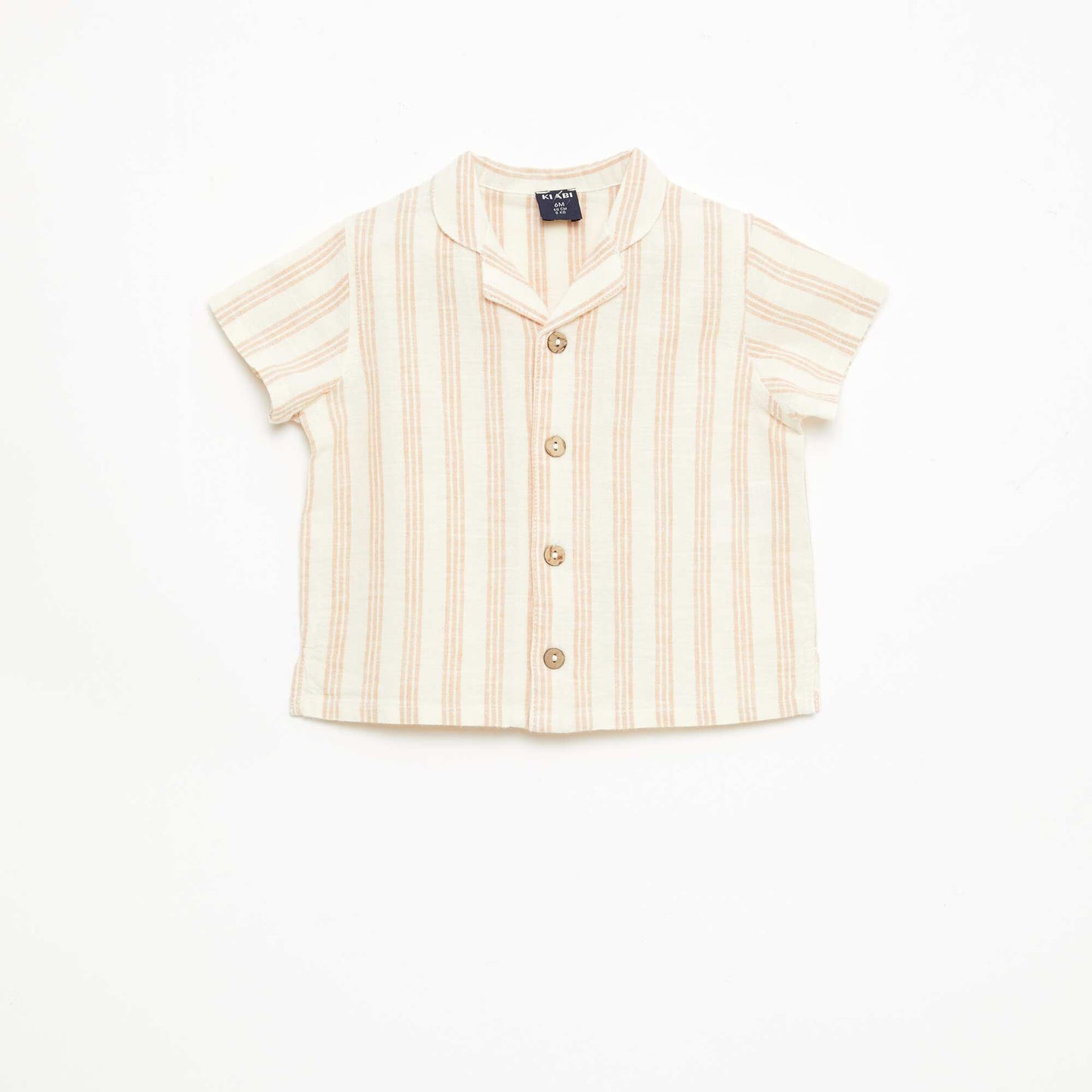 Chemise à manches courtes en coton et lin mélangés BEIGE