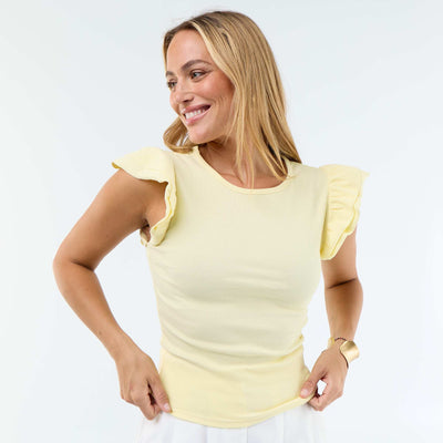 Tee-shirt côtelé à manches volantées JAUNE
