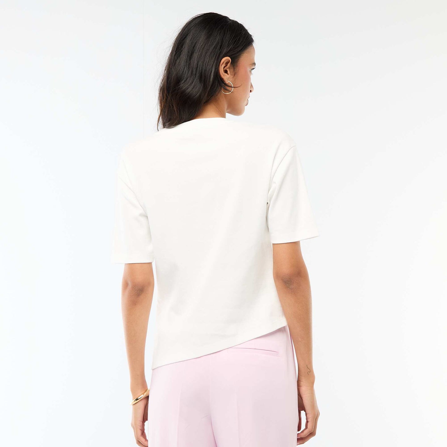 T-shirt à manches courtes drapé avec bijou fantaisie BLANC