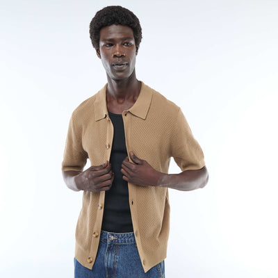 Polo en maille gaufrée KAKI