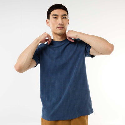 T-shirt uni à manches courtes en maille fantaisie BLEU