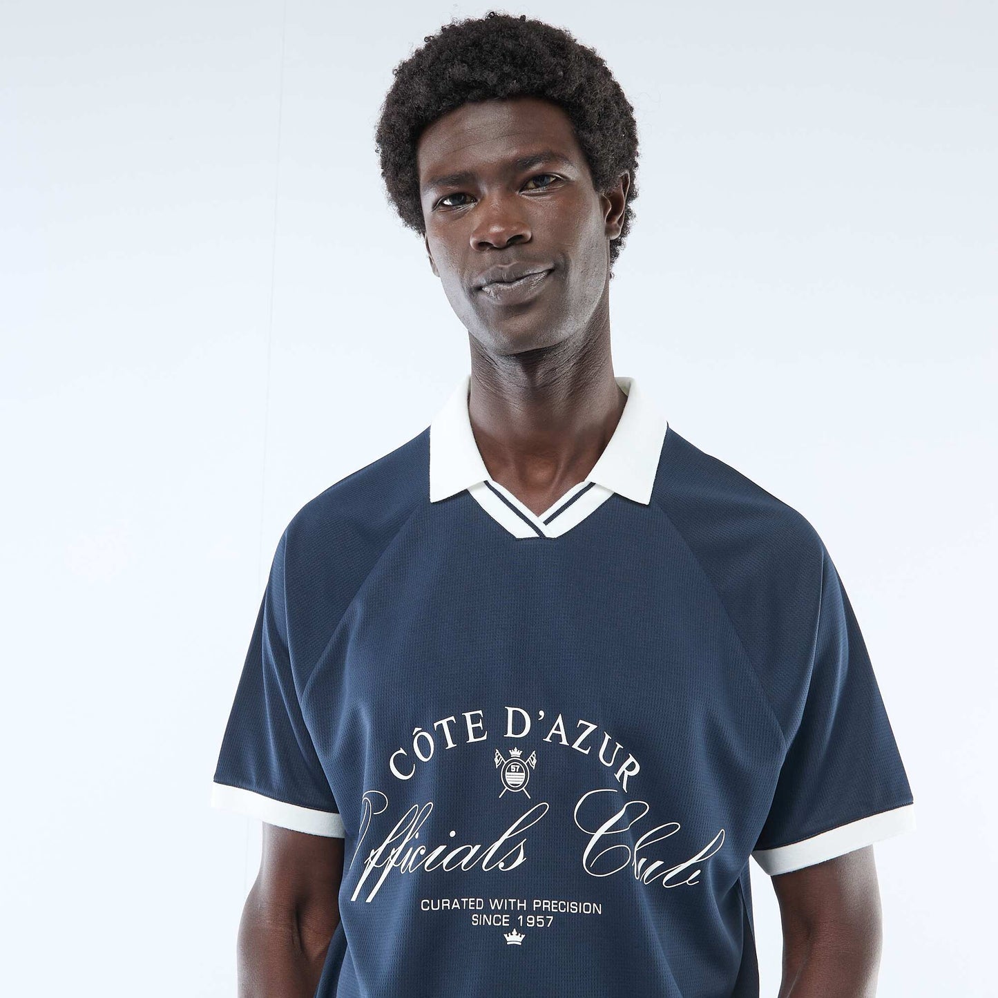 T-shirt polo imprimé à message BLEU