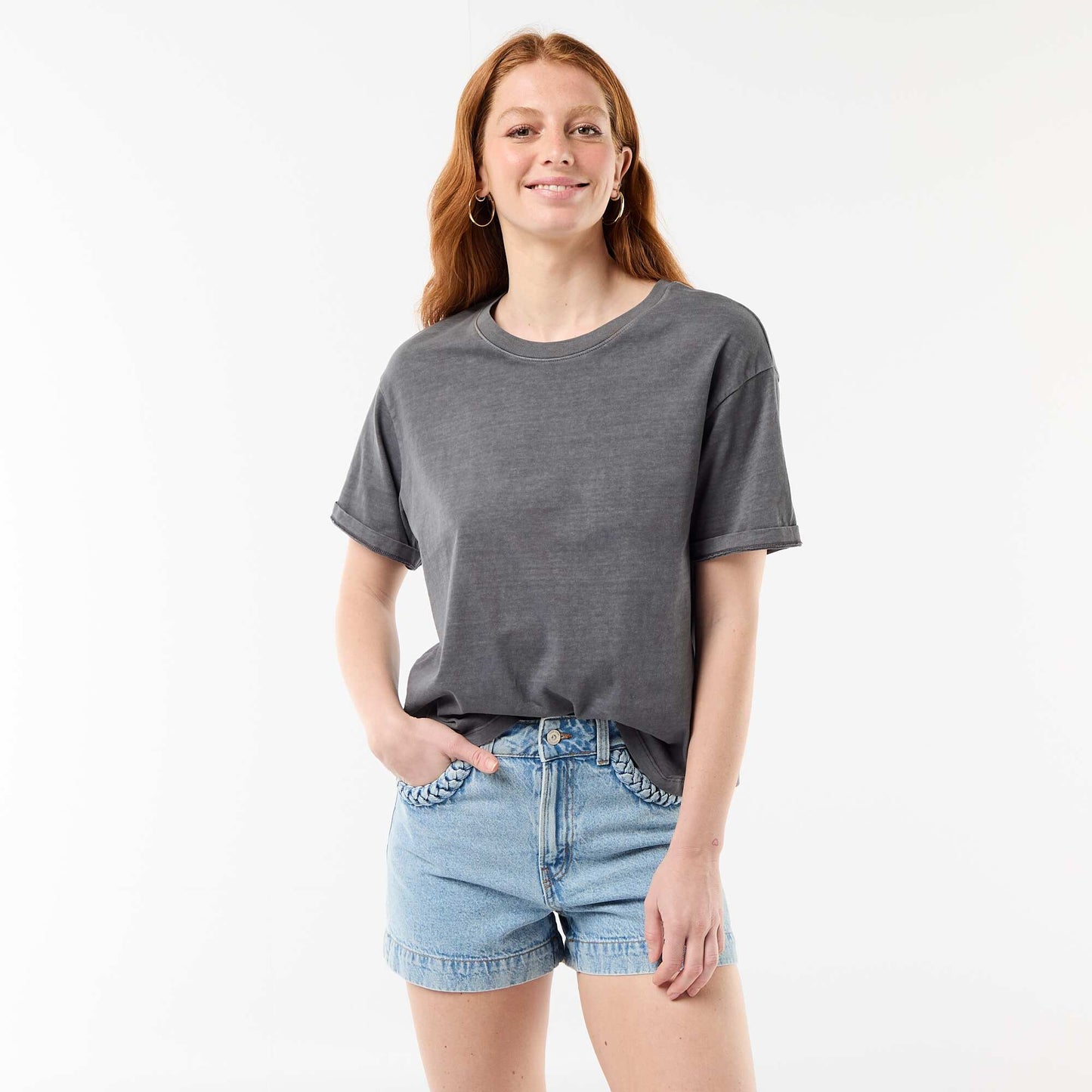 Short en denim avec poches tressées BLEU