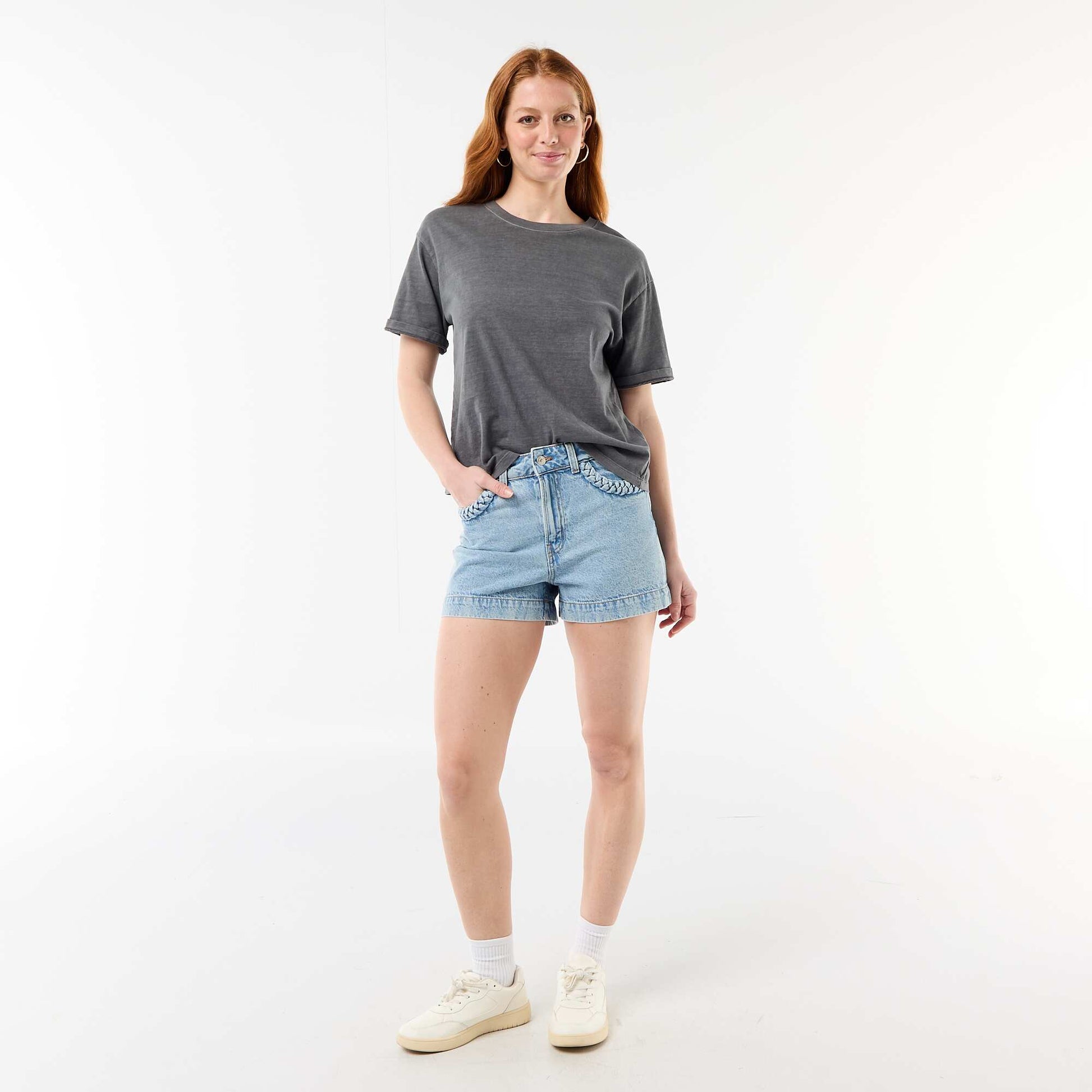 Short en denim avec poches tressées BLEU