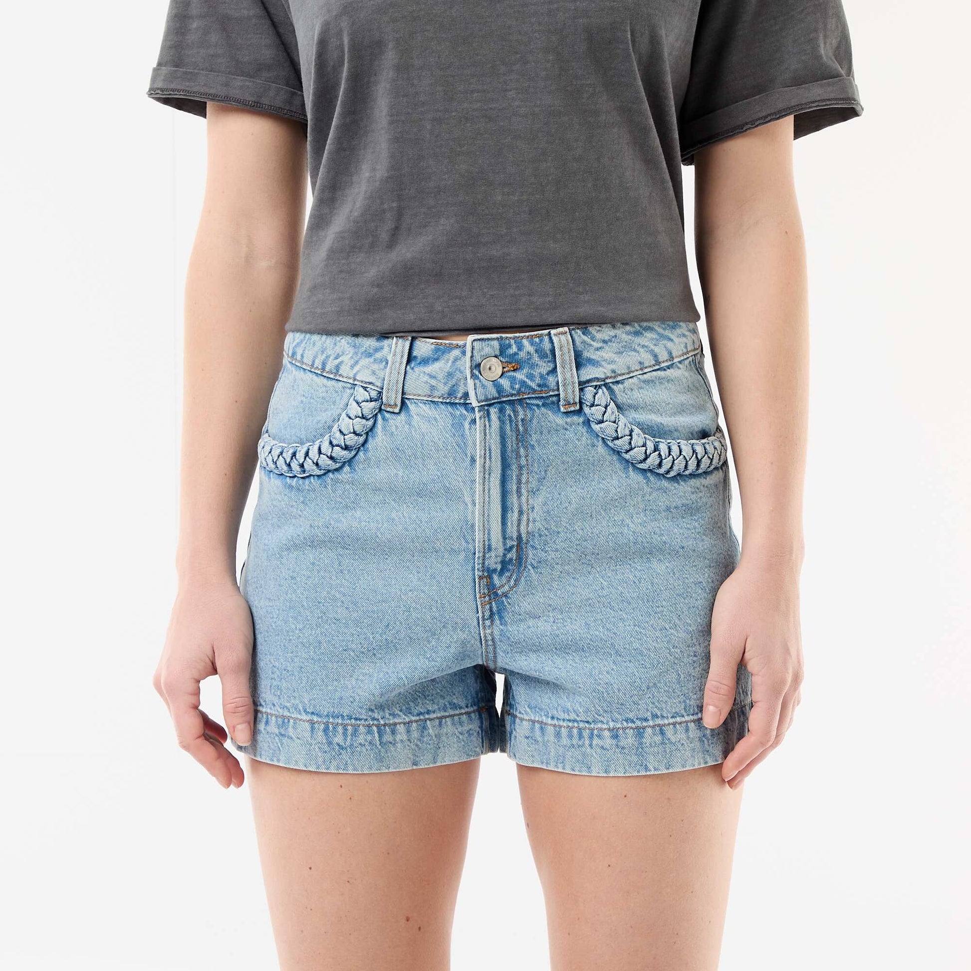Short en denim avec poches tressées BLEU