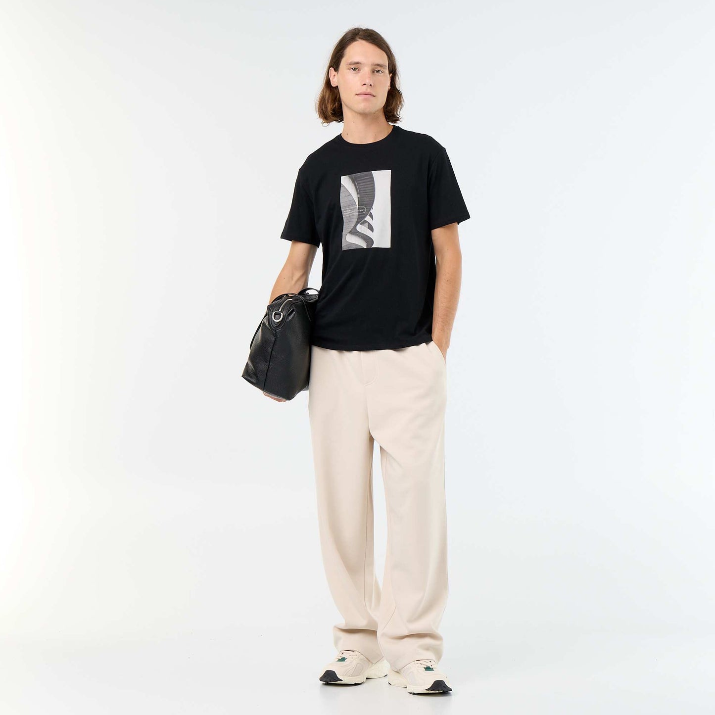 T-shirt homme en coton bio à motif placé NOIR