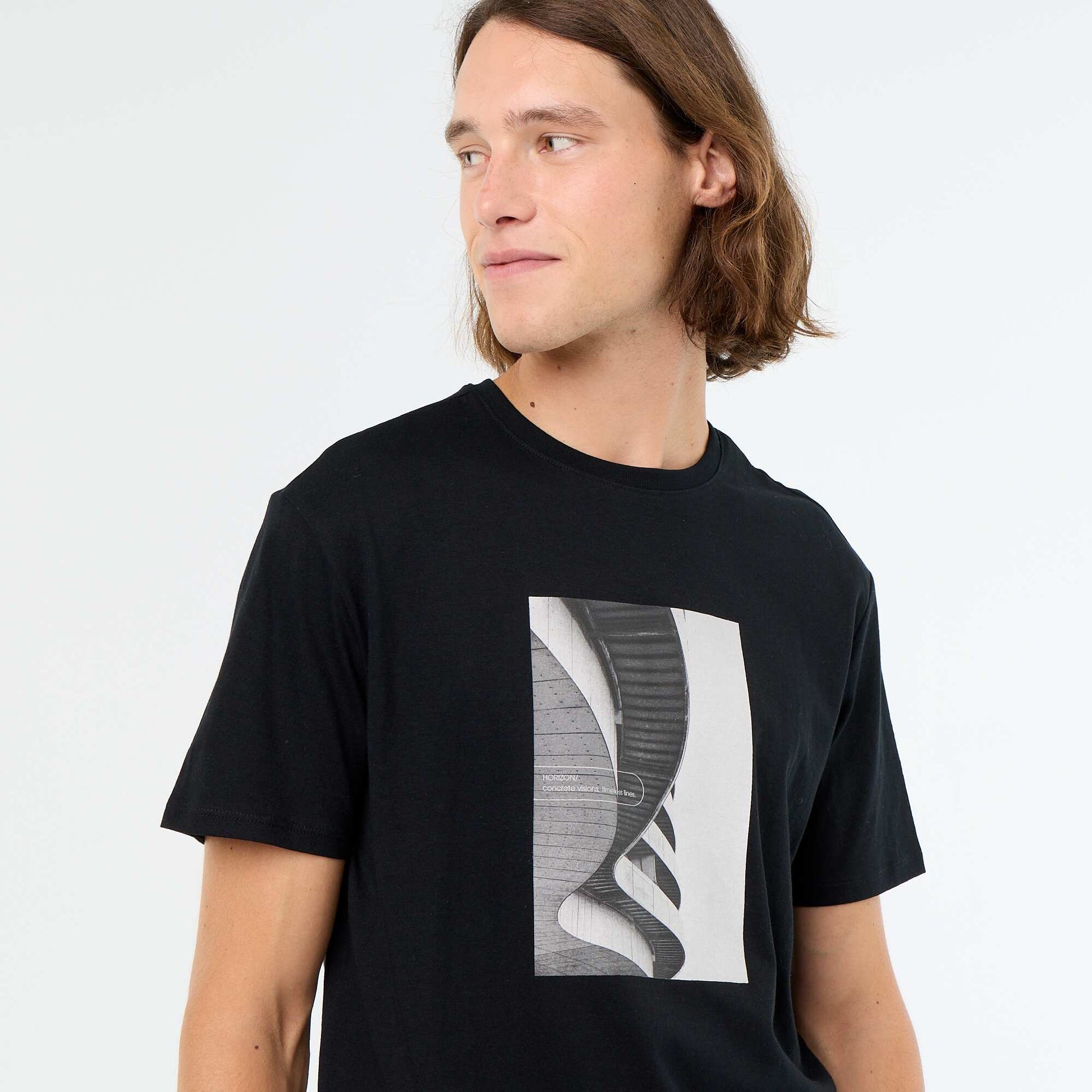 T-shirt homme en coton bio à motif placé NOIR