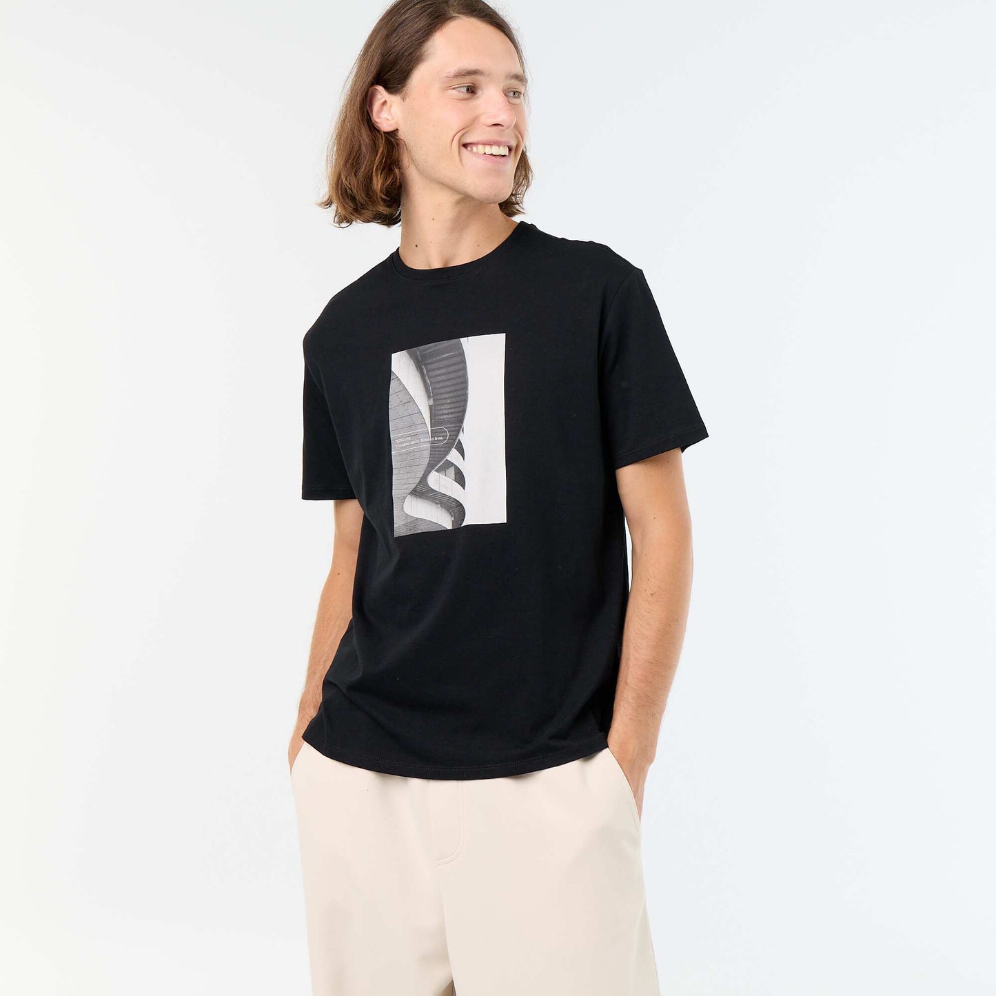T-shirt homme en coton bio à motif placé NOIR