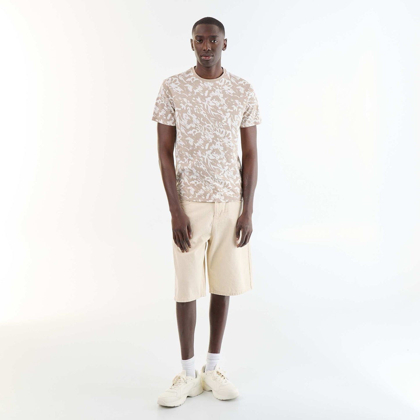 T-shirt en coton pour homme à col rond avec motif BEIGE