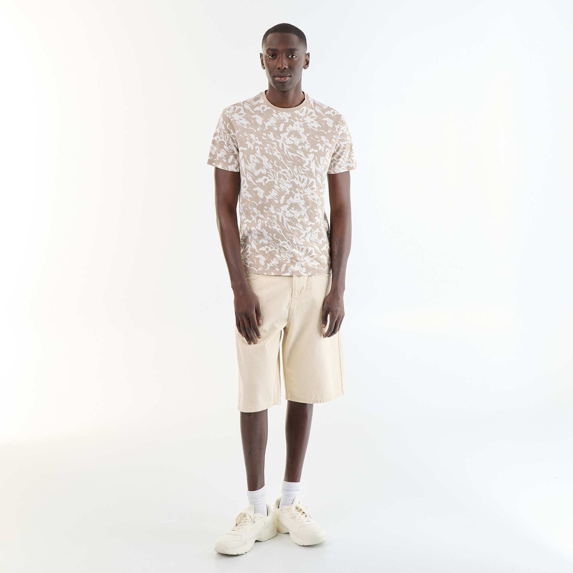 T-shirt en coton pour homme à col rond avec motif BEIGE