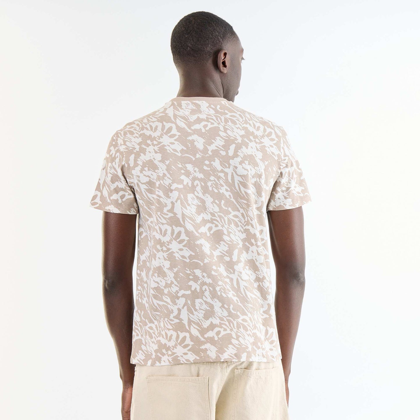 T-shirt en coton pour homme à col rond avec motif BEIGE