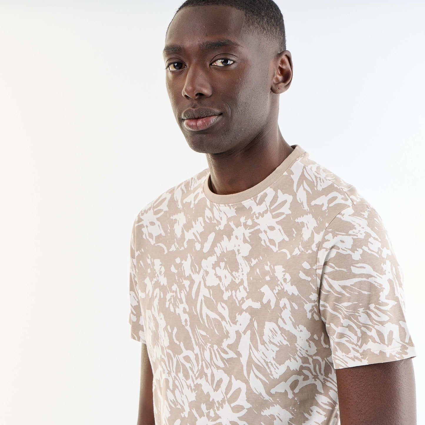 T-shirt en coton pour homme à col rond avec motif BEIGE