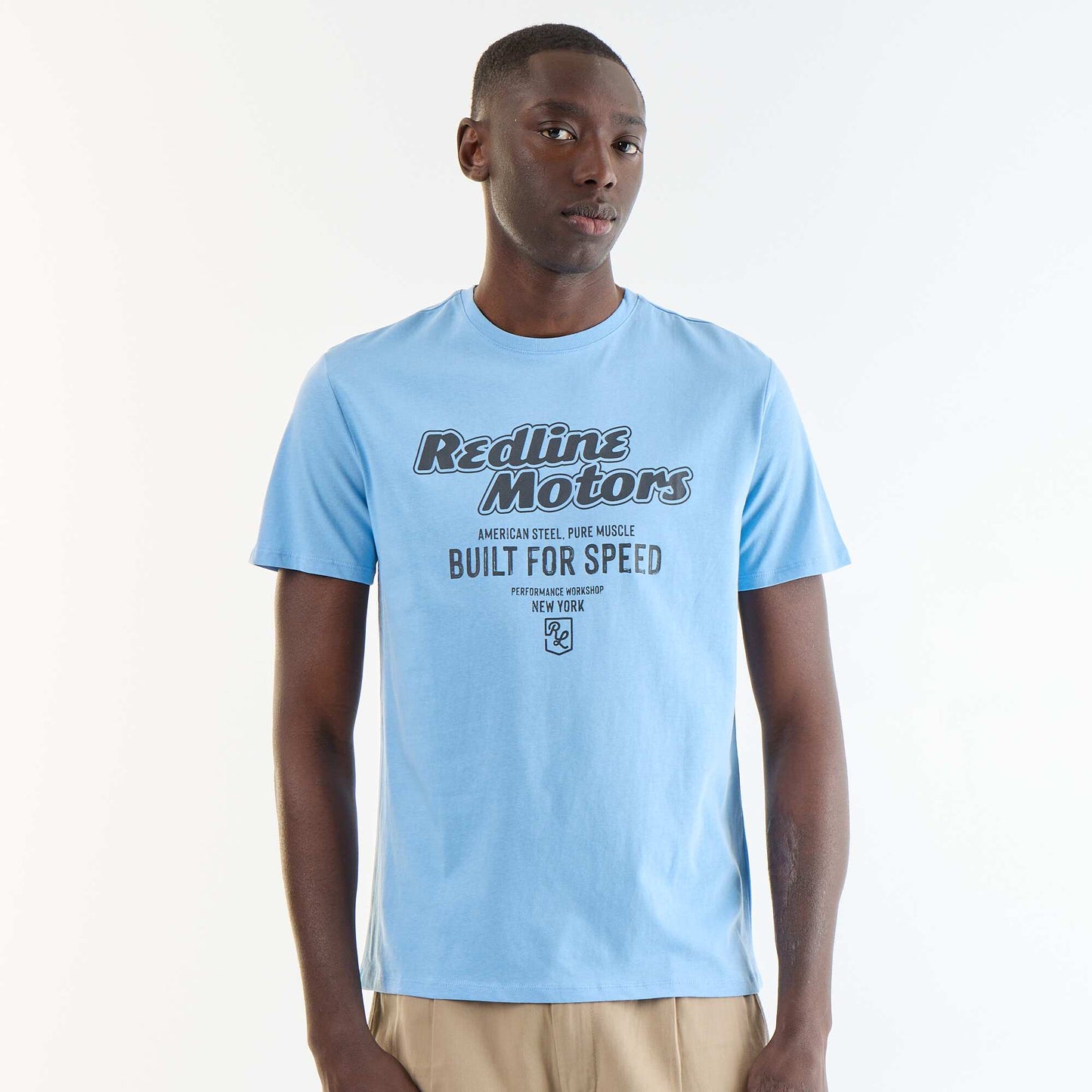 T-shirt homme en coton biologique à col rond BLEU