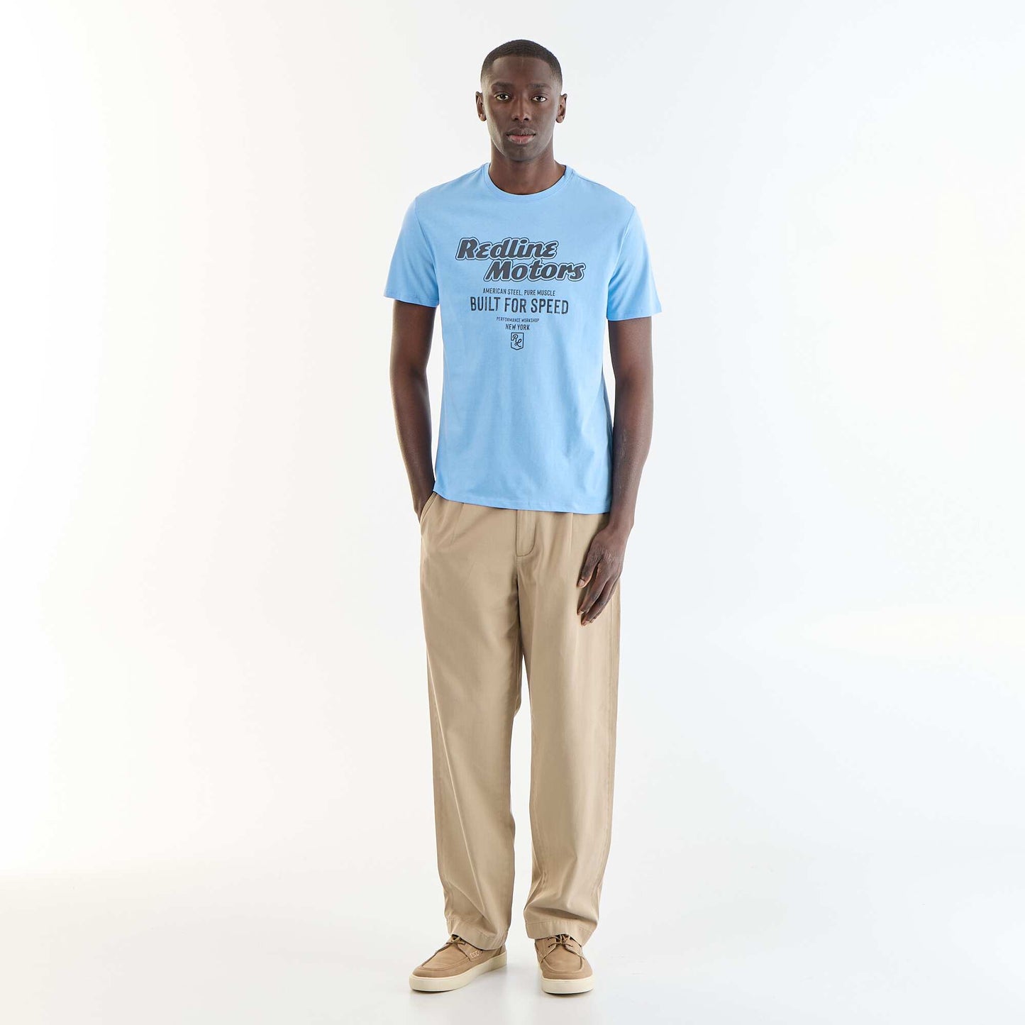 T-shirt homme en coton biologique à col rond BLEU