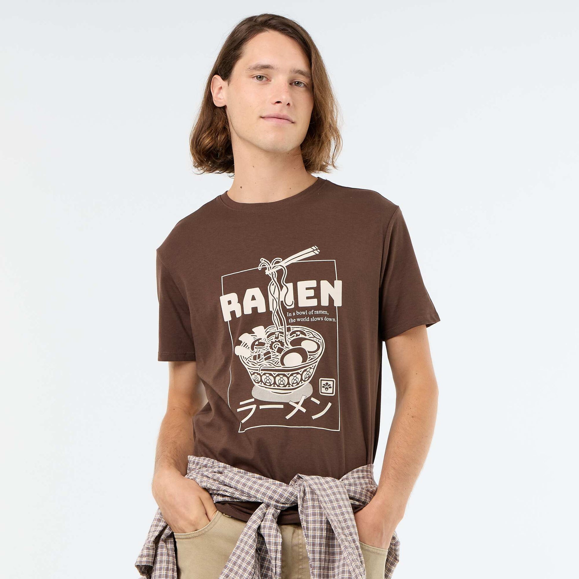 T-shirt imprimé fantaisie à manches courtes MARRON
