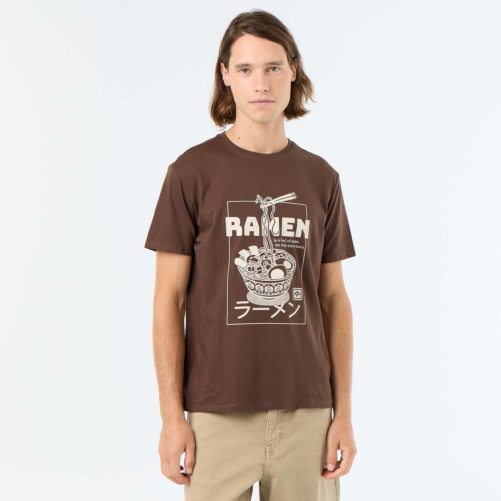 T-shirt imprimé fantaisie à manches courtes MARRON
