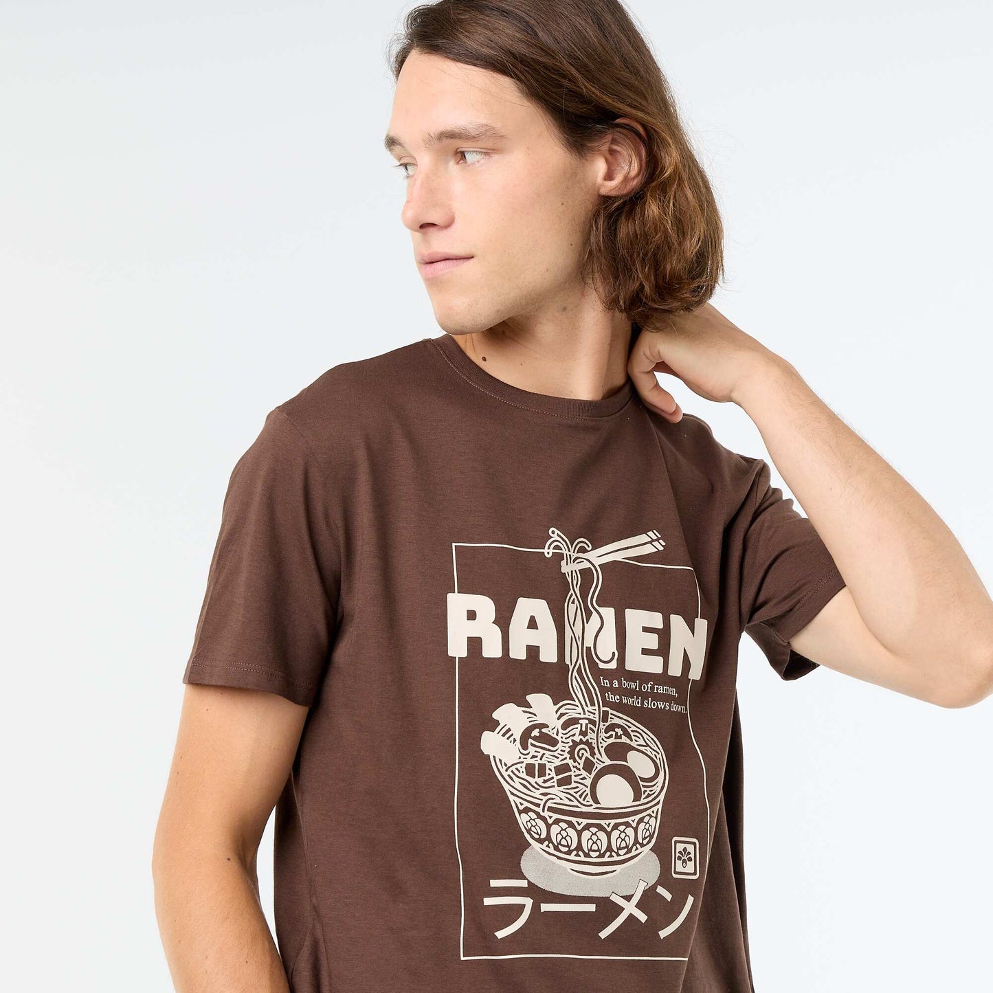 T-shirt imprimé fantaisie à manches courtes MARRON