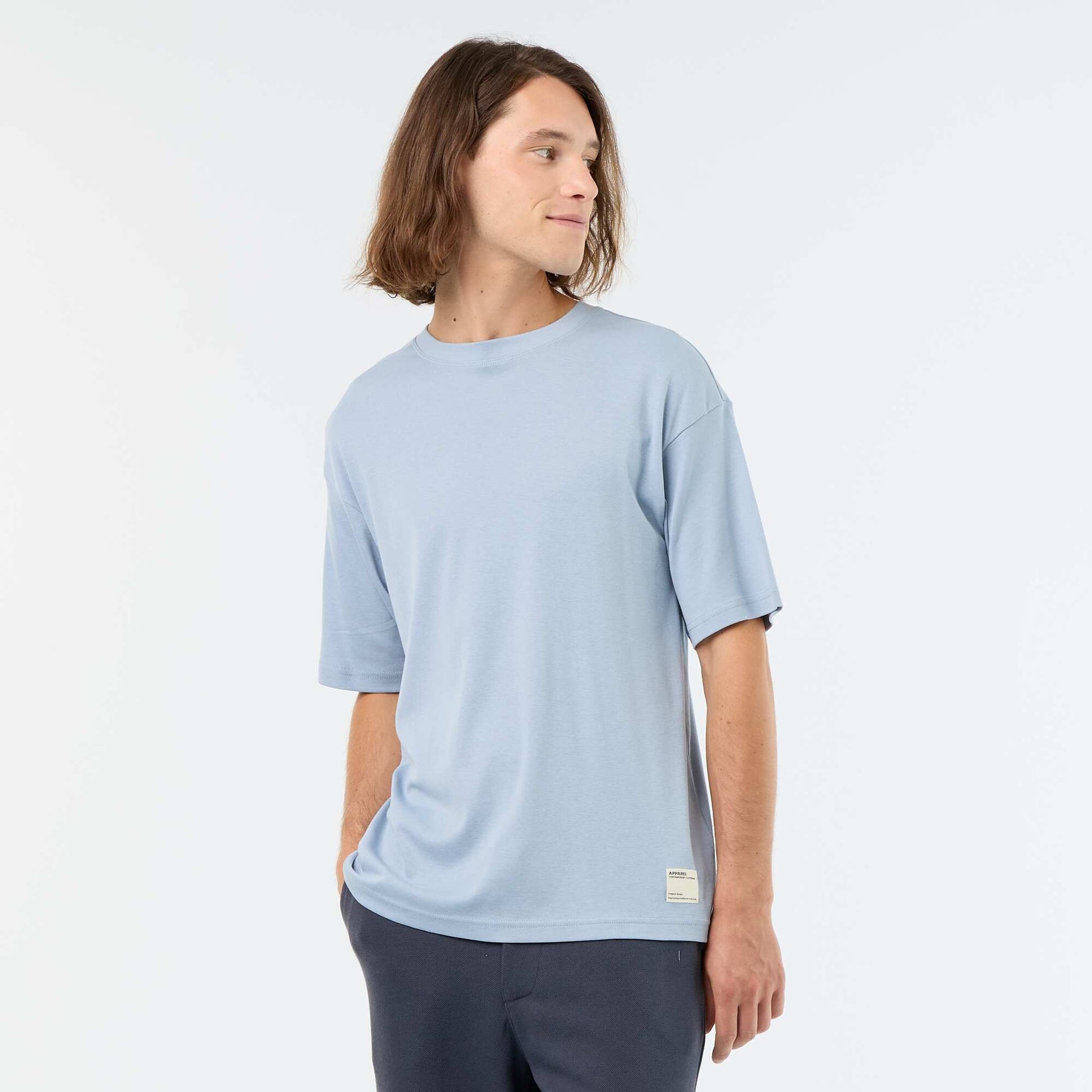 T-shirt homme en coton à col rond BLEU