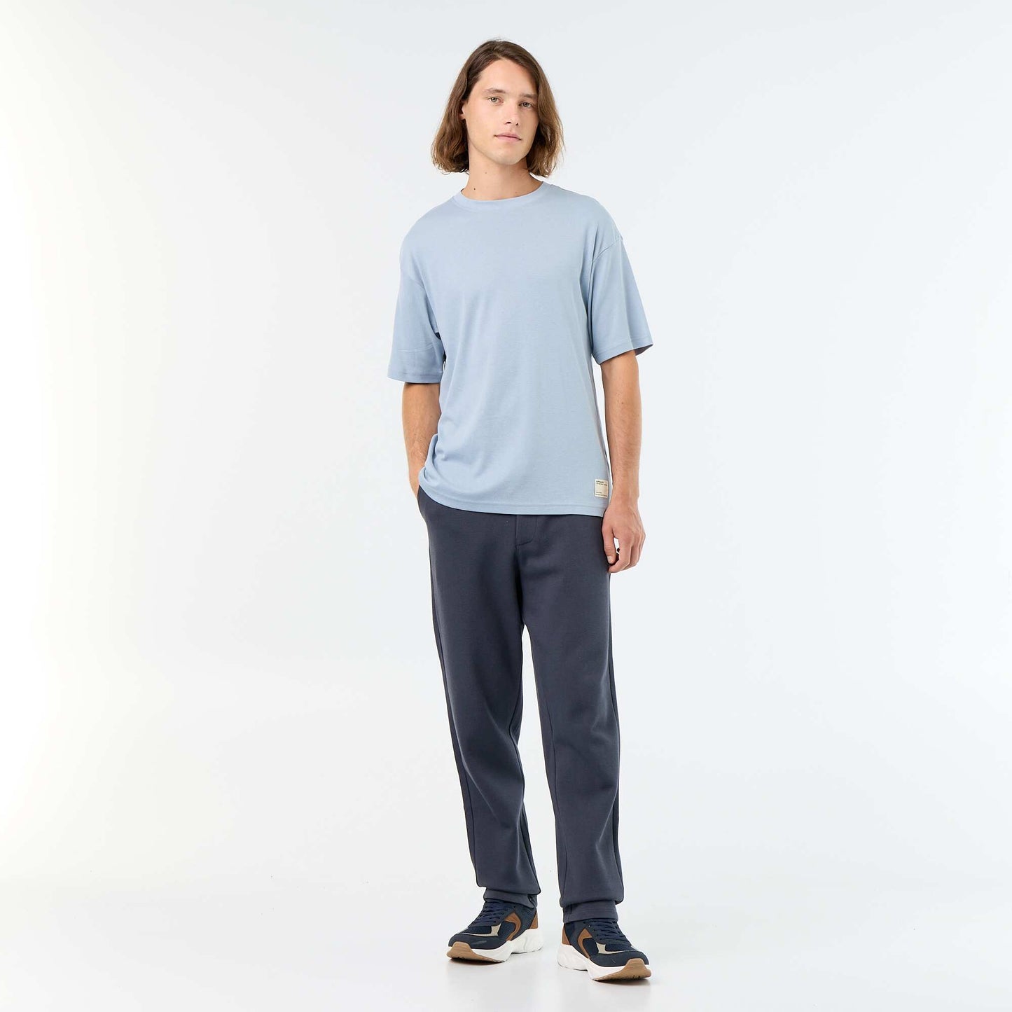 T-shirt homme en coton à col rond BLEU