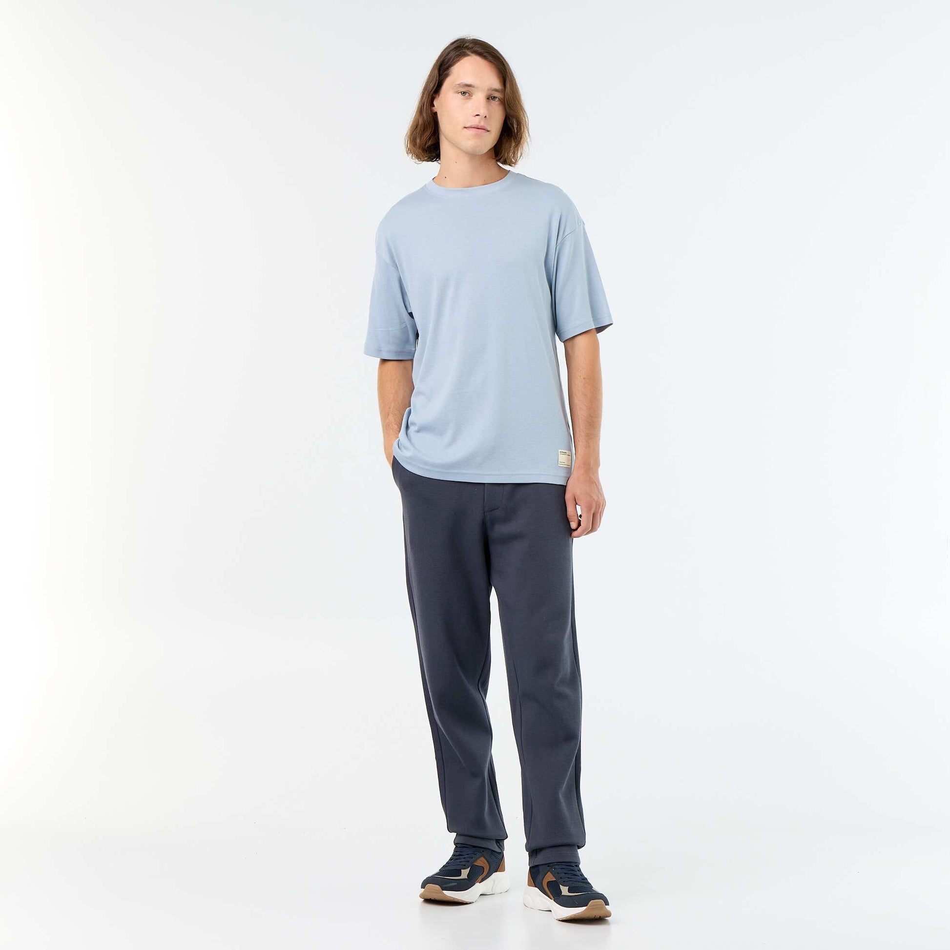 T-shirt homme en coton à col rond BLEU