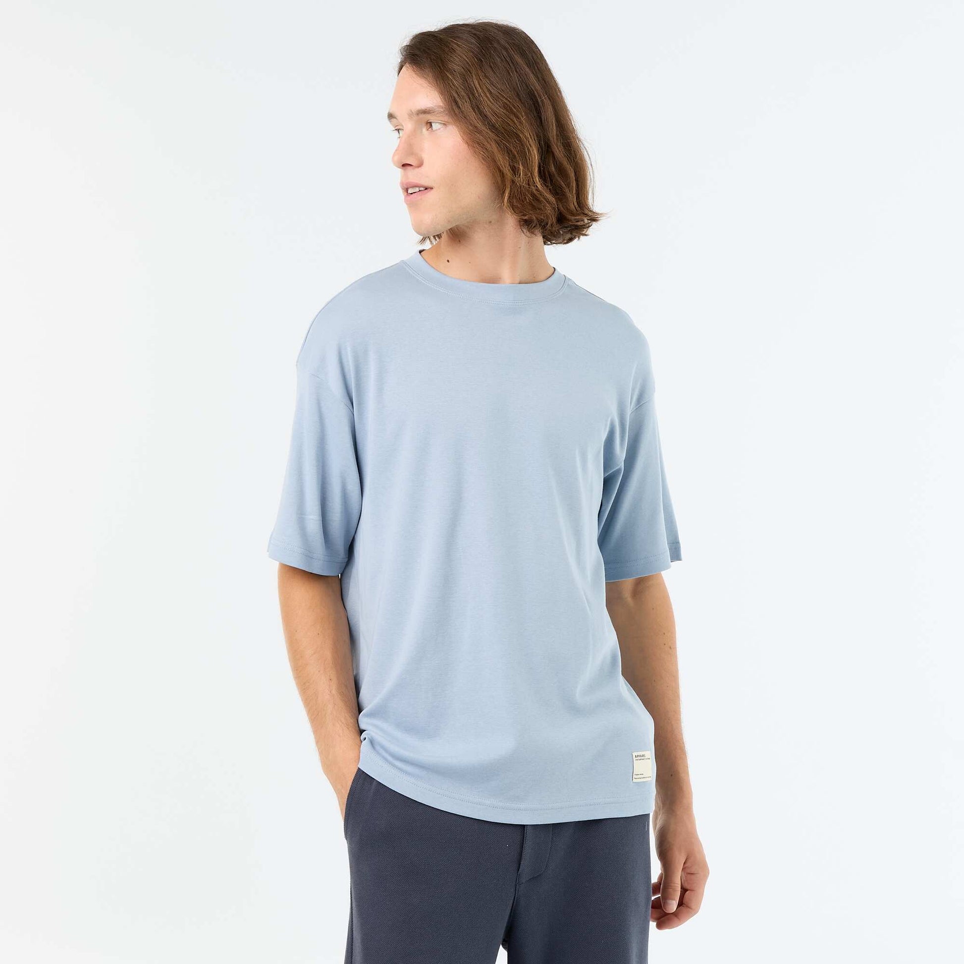 T-shirt homme en coton à col rond BLEU
