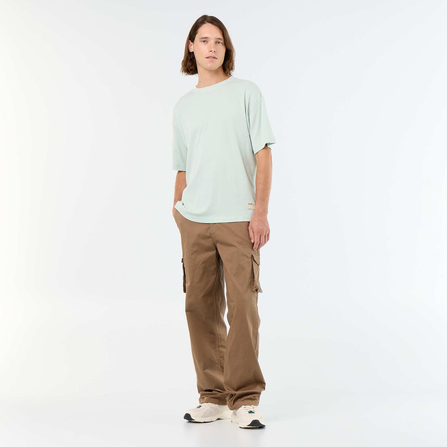 T-shirt en coton uni à col rond pour homme BLEU