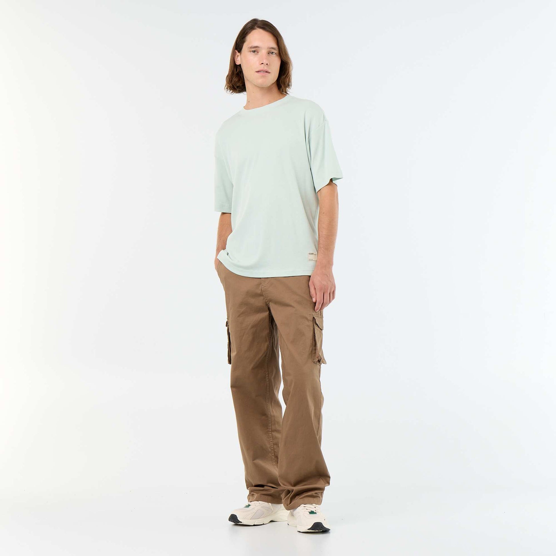 T-shirt en coton uni à col rond pour homme BLEU