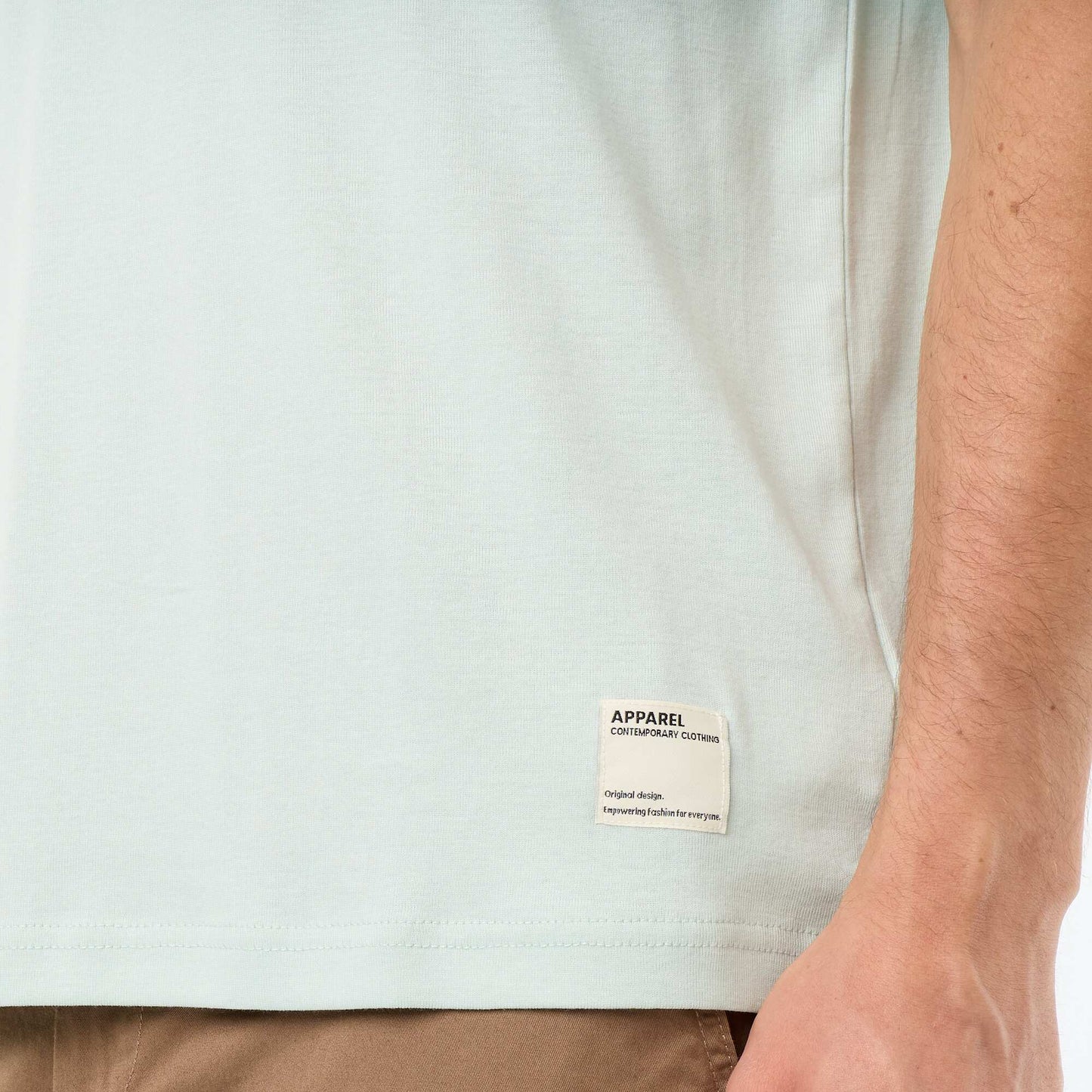 T-shirt en coton uni à col rond pour homme BLEU