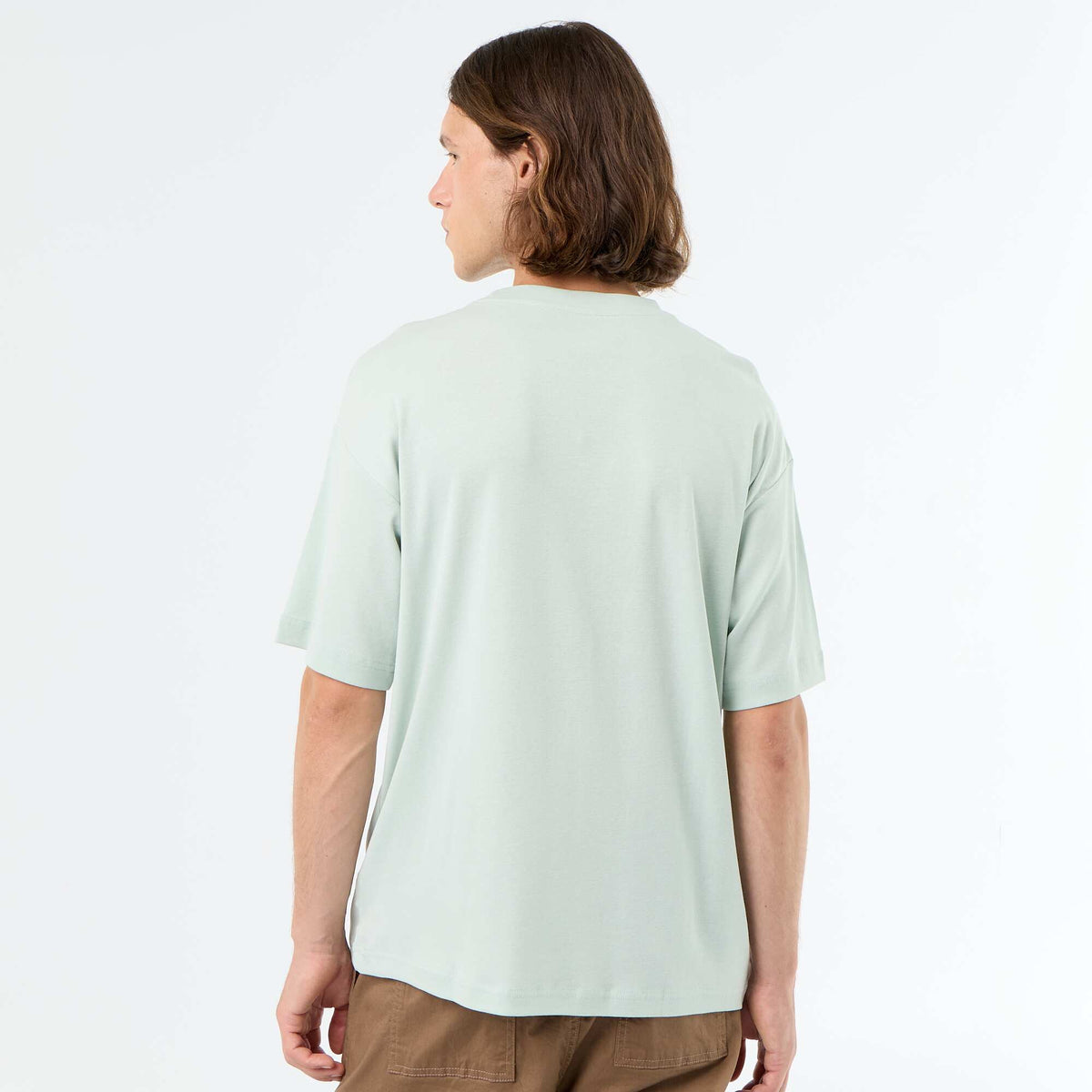 T-shirt en coton uni à col rond pour homme BLEU