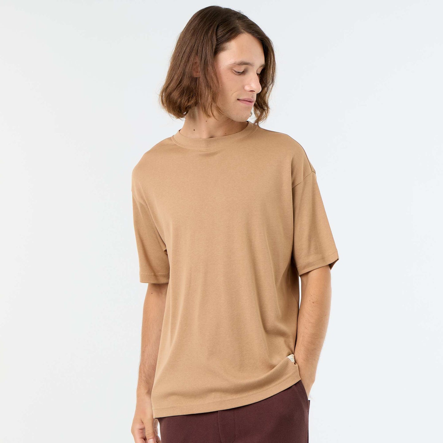 T-shirt Homme en coton à col rond BEIGE